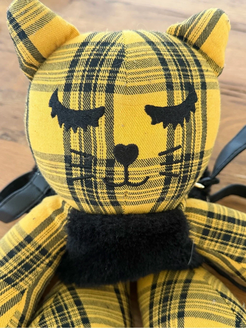 Rare Betsey Johnson Plush Cat Backpack | Yellow Plaid | Y2K